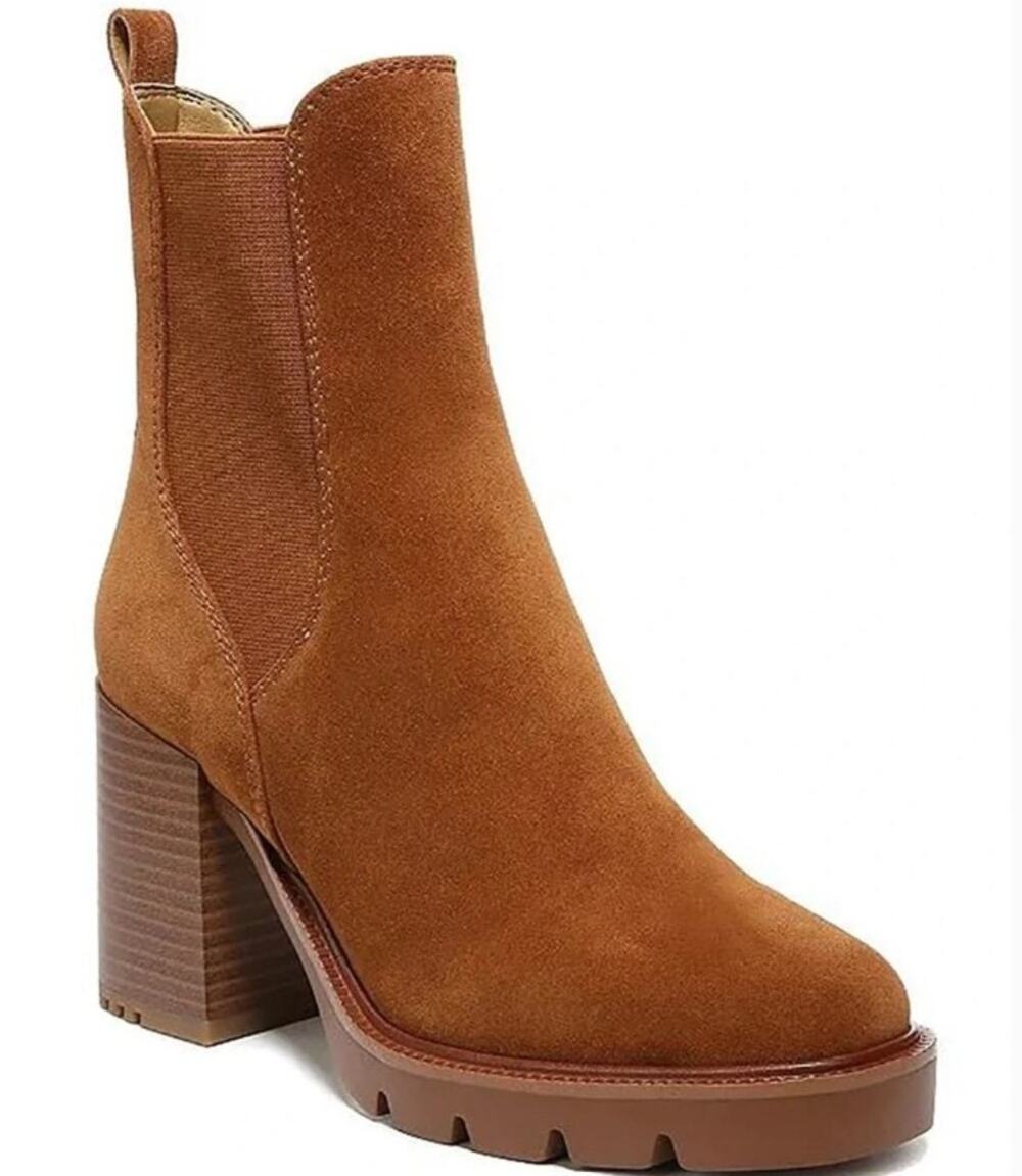SAM EDELMAN ROLLINS ANKLE CHELSEA BLOCK HEEL BOOTS BROWN SUEDE 11
